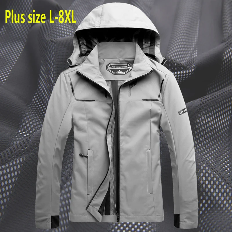 Большие размеры 6XL 7XL 8XL водонепроницаемая куртка для мужчин весна осень сетка дышащая армейская ветровка мужские флисовые пальто с капюшоном