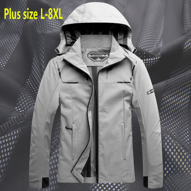 

Plus Size 6XL 7XL 8XL Waterproof Jacket Men 2019 Spring Autumn Mesh Breathable Army Windbreaker Male Softshell Hooded Coats