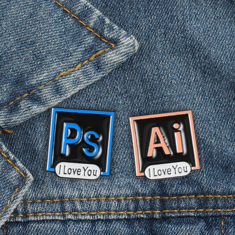 Icon Ps Ai Enamel Pins I Love You Photoshop Illustrator Brooch Badges Creative Shirts Lapel Pin For Designers Jewelry Lover Gift Brooches Aliexpress