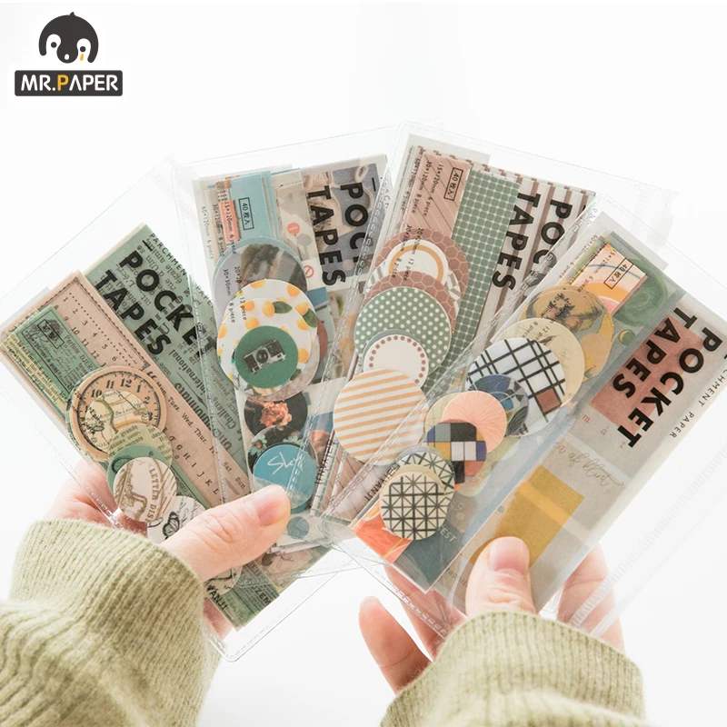 Mr.paper, 4 diseños, 40 unidades por lote, pegatinas Vintage de raya Simple de bolsillo, cinta decorativa, pegatinas para Scrapbooking, Bullet, diario, Deco