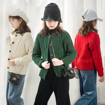 

Girls Cardigan Sweaters for Girls Knitted Outerwear 2020 Autumn Winter Christmas Cardigan Coat Teen Children Sweater 12 13 Years