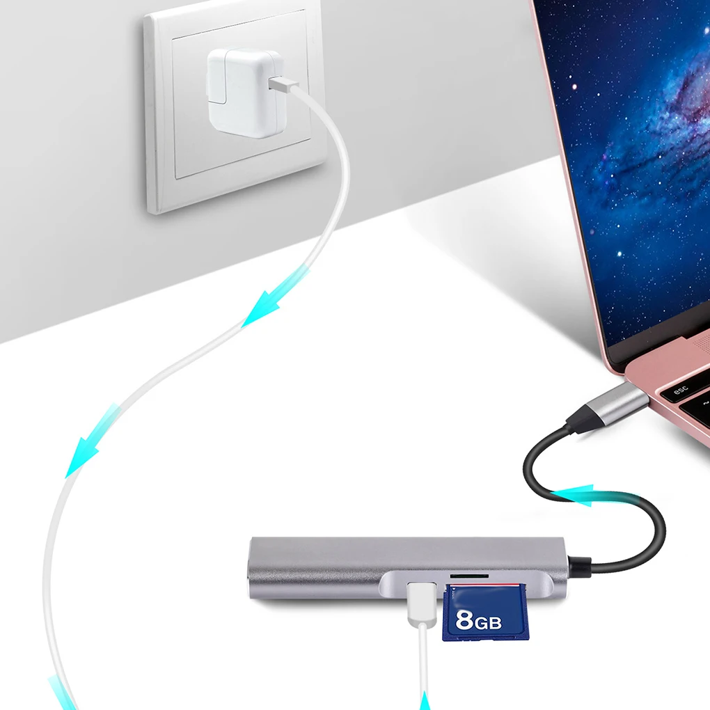 Алюминиевый сплав HD type-C концентратор адаптер USB-C концентратор адаптер док-станция 5 в 1 концентратор SD/TF кард-ридер адаптер питания
