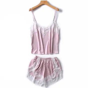

Summer Pijama Sexy Mujer Sleepwear Pajama Set Sexy Lace Top And Shorts Pyjamas Strap Sleepwear High Elastic Pyjama Home Nightie