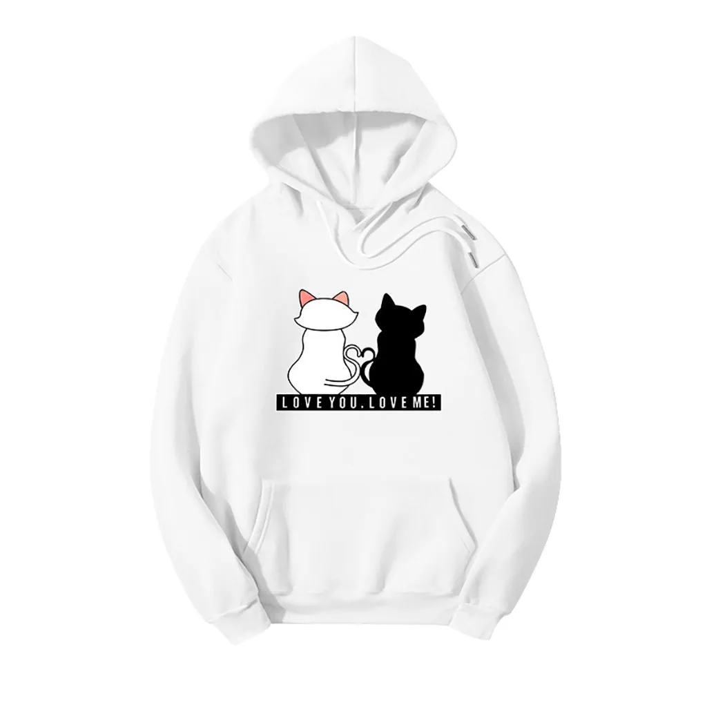 Корейские толстовки для женщин Harajuku Kawaii Cat печатная Толстовка Японский Школьный