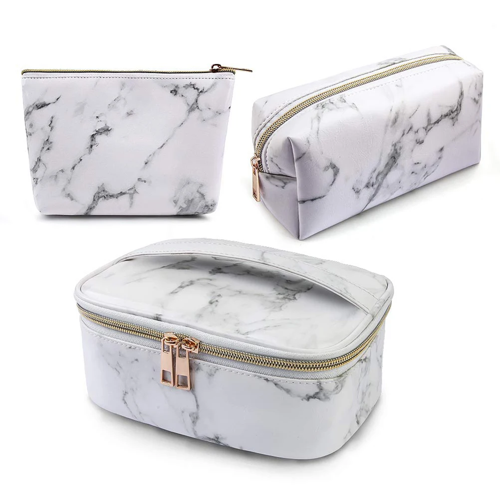 3Pcs/Set PU Leather Professional Makeup Organizer Portable Travel Cosmetic Bag Waterproof Toiletry Beauty Storage Case