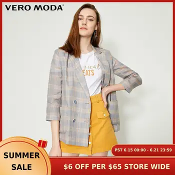 

Vero Moda Women's 100% Linen Plaid Thin Blazer | 319208534