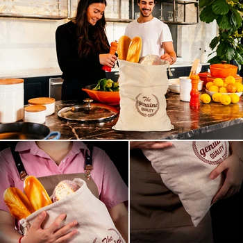 

4 pcs/set Linen Bread Bags Extra Large Natural Unbleached Bread Bags Reusable Drawstring Bag for Loaf Baker PI669