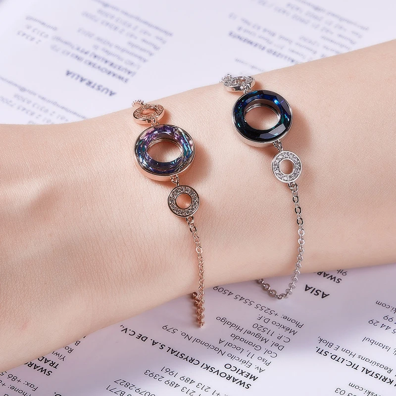 Warme Farben Кристалл от Swarovski браслеты женские корейские звенья цепи личности круг браслет модные ювелирные изделия браслеты подарок