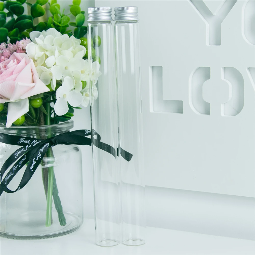 25x230mm Empty Glass Bottles With Screw Aluminum Cap Long Glass glycyrrhiza sweets Honey bottle Vials Stand 90ml Vase Jars 24pcs 4