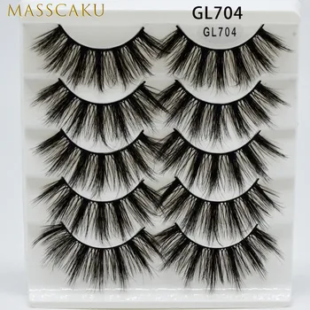 

MASSCAKU 5 Pairs 3D Faux Mink Hair False Eyelashes Natural/Thick Long Eye Lashes Wispy Makeup Beauty Eyelash Extension