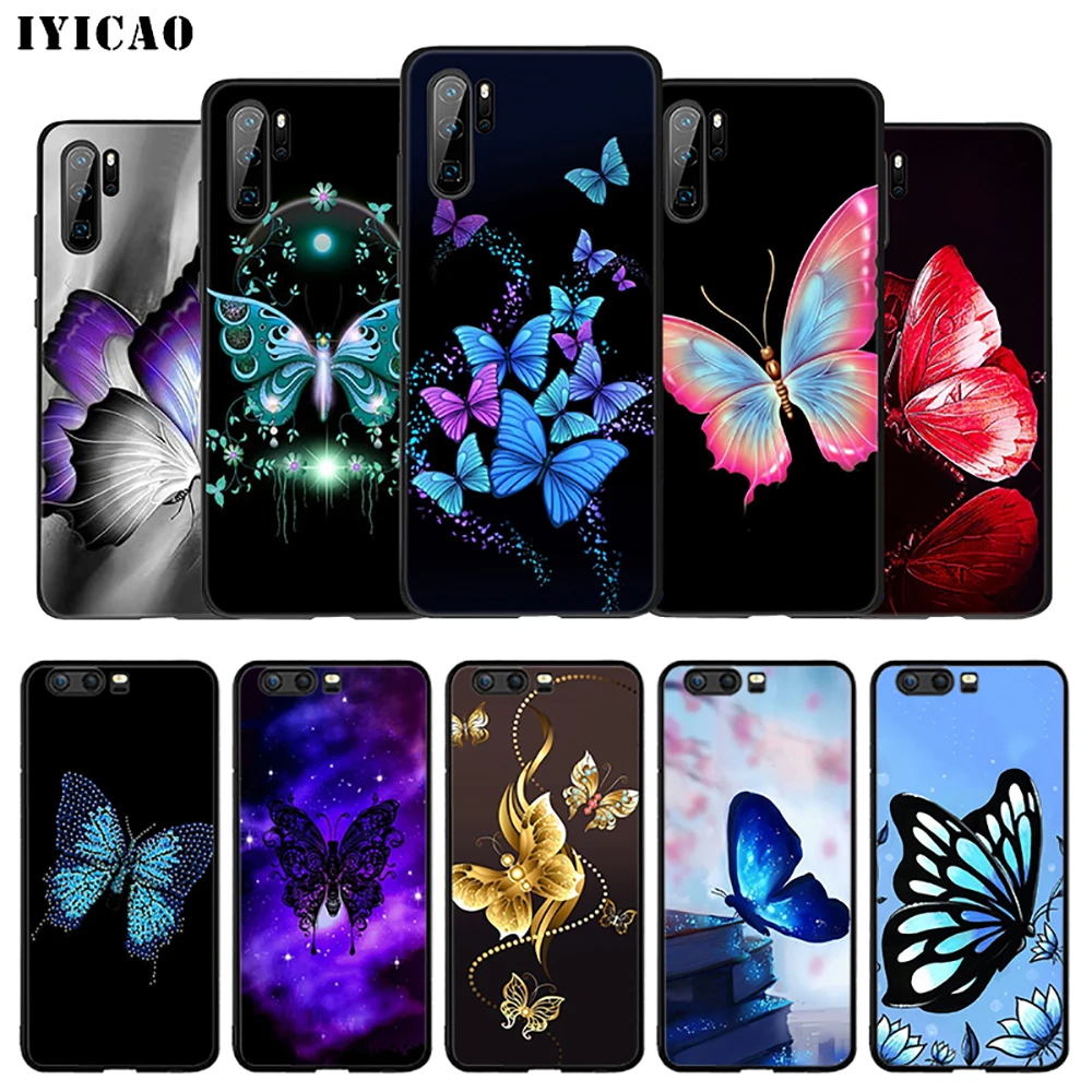IYICAO с рисунком из роз и бабочек на синий мягкий чехол для huawei P30 P20 P10 P9 P8 P Smart Z плюс