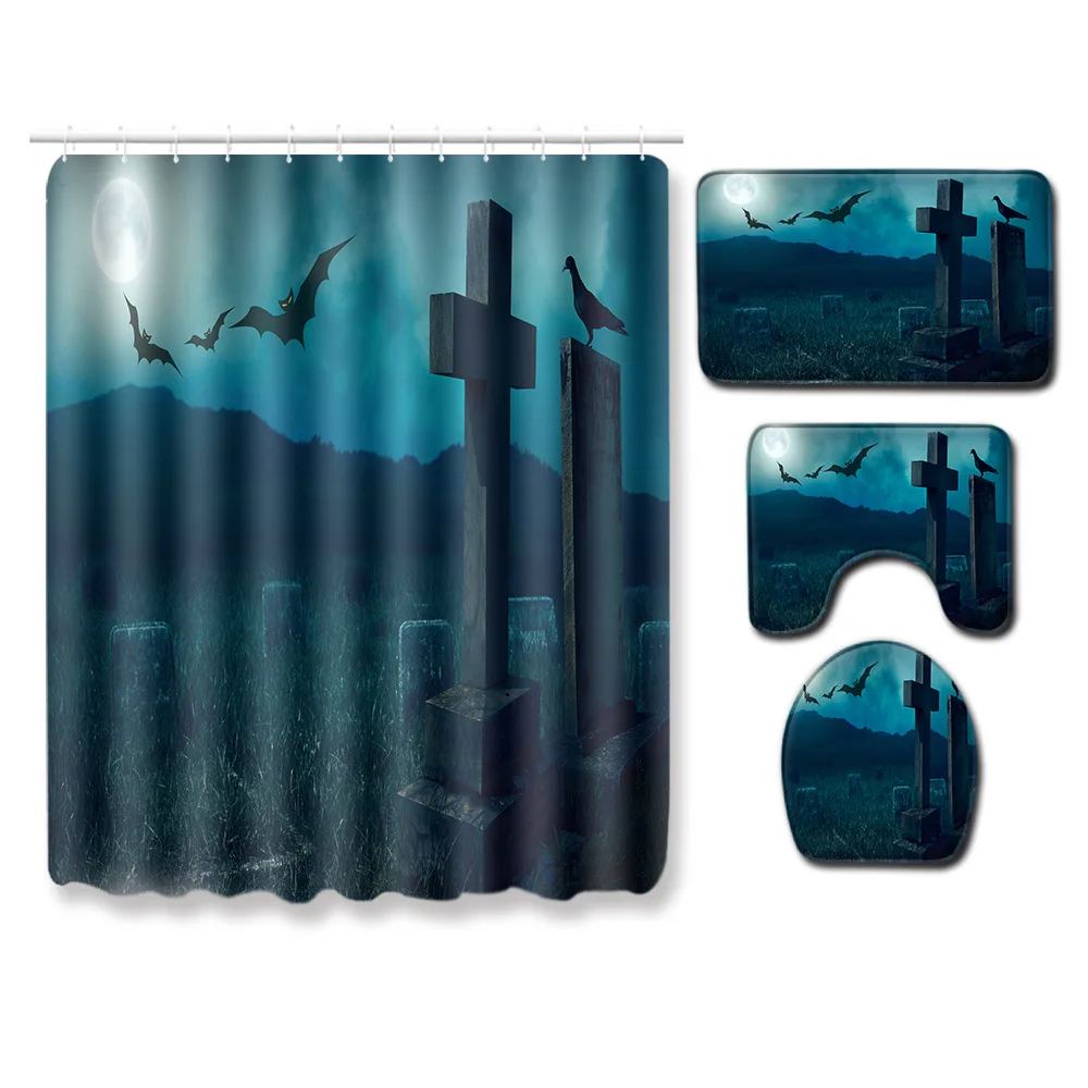 QA25 Zeegle Waterproof Shower Curtain Christmas Bath Curtain Non-slip Bathroom Carpet Set Absorbent Toilet Cover Mat Bathroom Rug Mat - Цвет: QA25