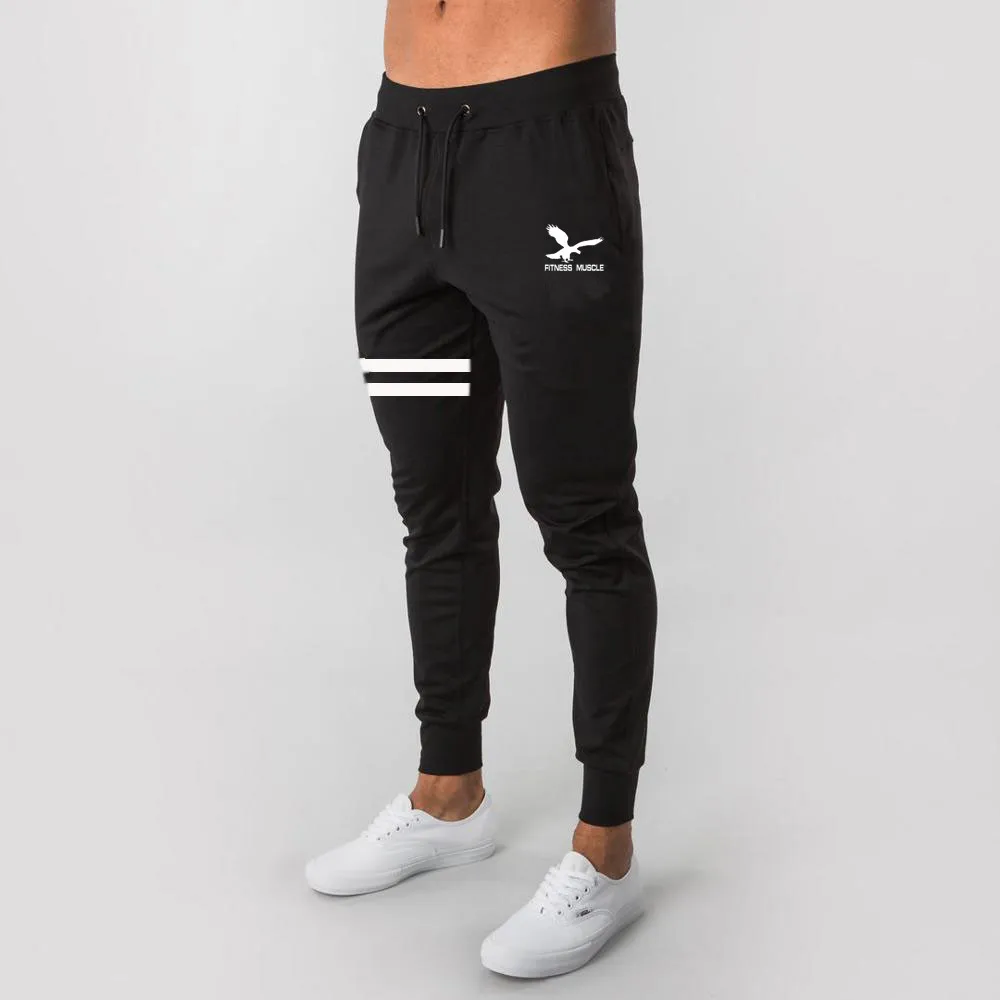 Для мужчин хлопок спортивные штаны в полоску с принтом Slim Fit Брюки для бега 2021 Мода эластичная резинка на