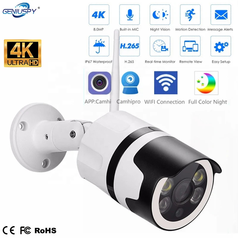 8MP 4K Mini Wifi IP Camera Outdoor H.265 On Vif Bullet CCTV Array Night Vision IR POE Video Surveillance Audio Camhi | Безопасность и