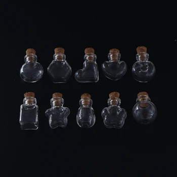 

10 Shapes Mini Glass Bottles Key Chain Pendants Small Wishing Bottles With Cork Vial Arts Jars For Bracelets Gifts 2.4cm