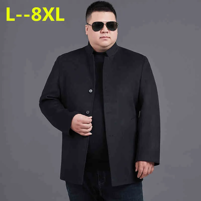 Зимнее шерстяное пальто для мужчин 8XL 6XL повседневные длинные шерстяные Мужская