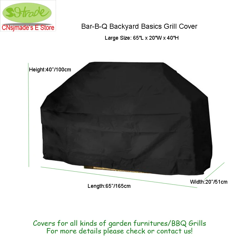 Bar-B-Q Backyard Basics Grill Covers, Fuel Gas and Charcoal Combo, Black Cover, 2 Sizes, Made, 65"