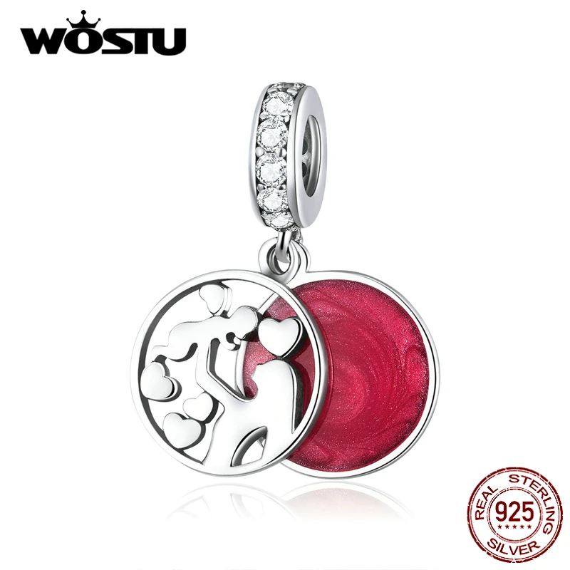 WOSTU 925 Sterling Silver Double Layers Round Charm Mother & Child Red Enamel Bead Fit Original Bracelet Pendant Gift CQC1460 WOSTU 925 Sterling Silver Double Layers Round Charm Mother & Child Red Enamel Bead Fit Original Bracelet Pendant Gift CQC1460
