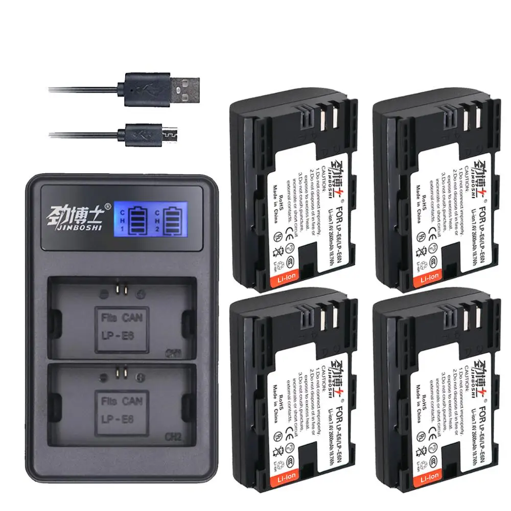 4 шт. LP-E6 LP-E6N LP E6 литий-ионный аккумулятор+ lcd USB двойное зарядное устройство для Canon EOS 6D 7D 5D Mark II III IV 5D 60D 60Da 70D 80D 5DS 5DSR