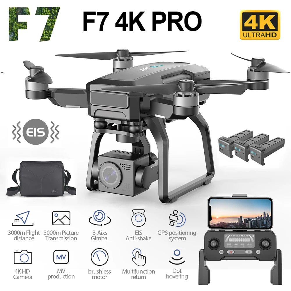 SJRC-Drone F7 PRO GPS, caméra HD 4K pour touristes, cardan 3 axes,  photographie aérienne professionnelle, quadrirotor sans balais 3km, VS F11 4K  Pro - AliExpress