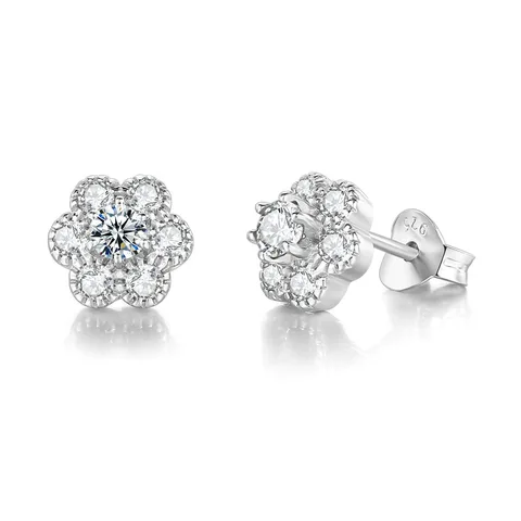 Wedding Flower Crystal Stud Earrings for Women Fashion Zircon Rose Gold Ear Jewelry for Bridal Female Trend Gift E062