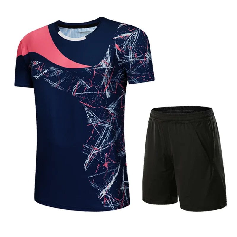 Men Navy A Set Костюм для бадминтона для мужчин и женщин, одежда для настольного тенниса, быстросохнущие рубашки для бадминтона - Цвет: Men Navy A Set