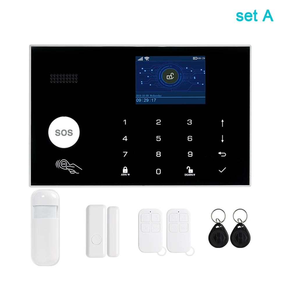 Awaywar Tuya беспроводная Wi-Fi GSM охранная сигнализация 433 мгц RFID комплект приложение дистанционное управление охранный умный дом PIR дверной детектор - Цвет: Set A