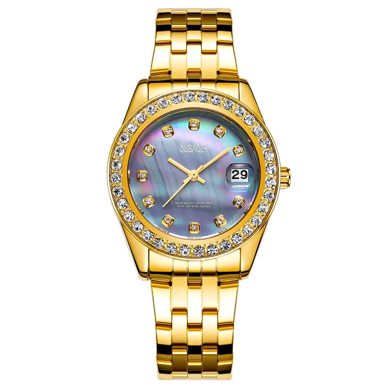 OUBAOER золотые кварцевые часы с бриллиантами для женщин; известный бренд роскошные золотые женские часы Montre Femme relogios femininos - Цвет: gold blue 091A