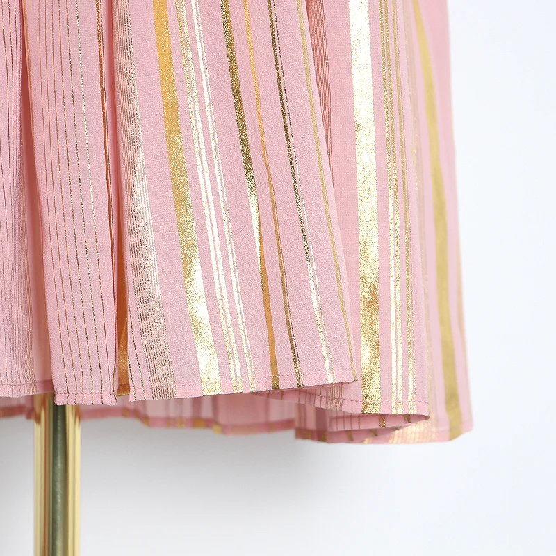 细节 (5).JPG TWOTWINSTYLE Sexy Striped Women Dress V Neck Butterfly Sleeve High Waist Lace Up Tunic Ruched Winter Dress Fashion Clothing New