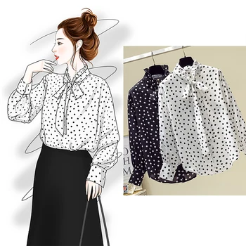 

COIGARSAM 4XL Plus Size Chiffon blouse women Spring Polka Dot blusas womens tops and blouses White Black 1873