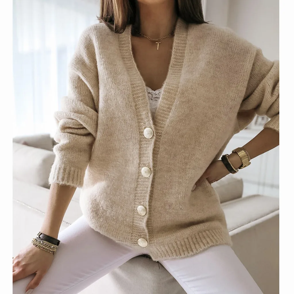 Fashion Solid Knitted Sweater Casual Autumn Winter Ladies Buttons Cardigan  Blouse Tops Female Women Long Sleeve Blusas Jumpers - купить по выгодной  цене | AliExpress