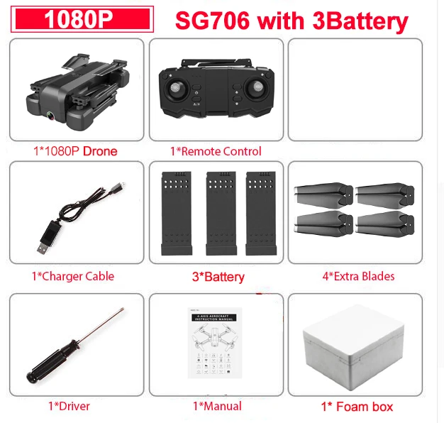 1080p Foambox 3B Дрон SG706 с 4K HD двойной камерой 5G WiFi FPV Drone RTF RC Квадрокоптер вертолет Профессиональный Квадрокоптер - Цвет: 1080p Foambox 3B