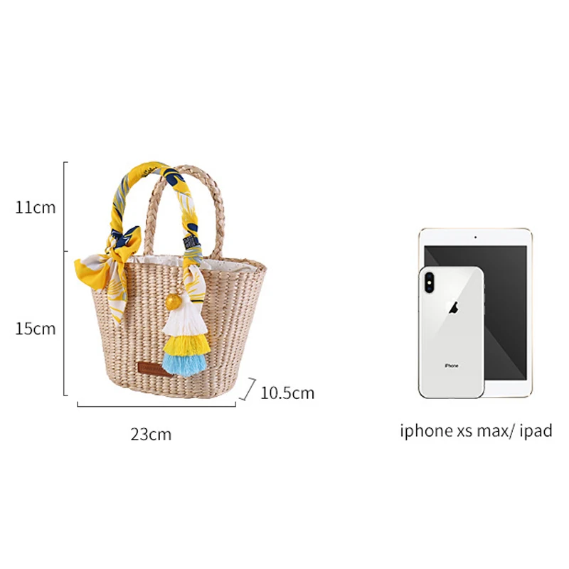 Sac à main en paille tissé fait à la main, panier naturel, sac de