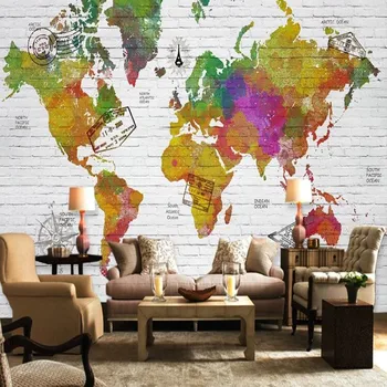 

milofi custom 3D world map brick wall Large TV background wallpaper mural