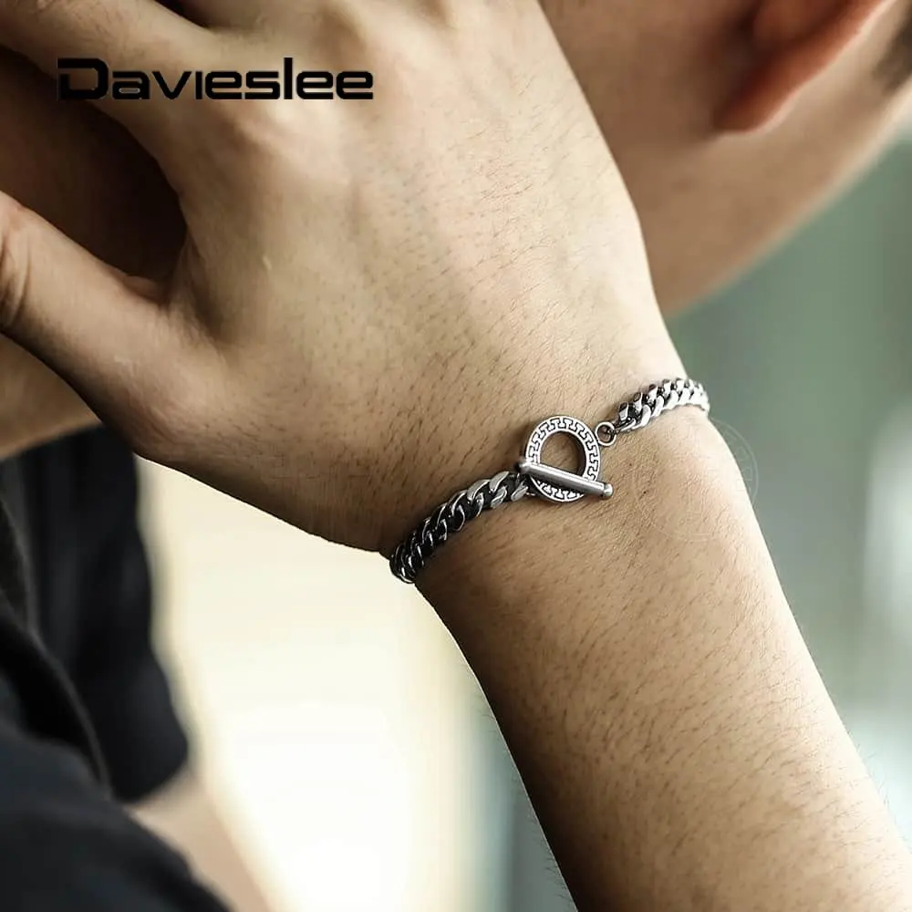 

5/6mm Bracelet for Men Women Jewelry Silver Gold Stainless Steel Chain Patterns Toggle Clasp Cuban Curb Cable Link Chain LTBS010