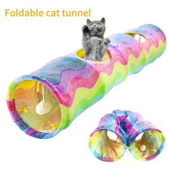 

Bulk Training Indoor Pet Rabbit 2 Holes Cat Play Tunnel Foldable Ring Paper Kitten Toy Outdoor Rainbow Funny Cave