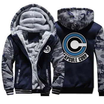 

Men Dragon Ball Print Long Sleeve Hoodie Camouflage Plus Velvet Thicken Zipper Sweatshirt 2019 Autumn Winter Casual man Clothes