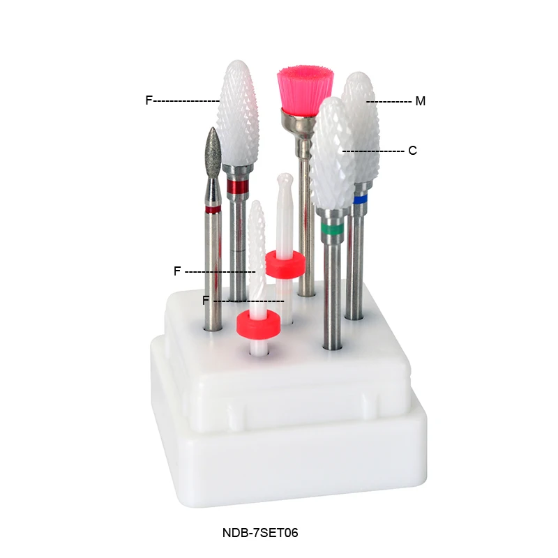 7 шт керамический сверло для ногтей Набор мельница маникюрный станок набор алмазный резак для Электрический маникюр ногтей напильники сверла RIKONKA - Цвет: NDB-7SET06