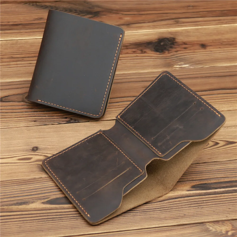 Vintage Men Leather Wallet Credit Id Card Holder Crazy Horse Leather Small Wallets for Men Money Case 6