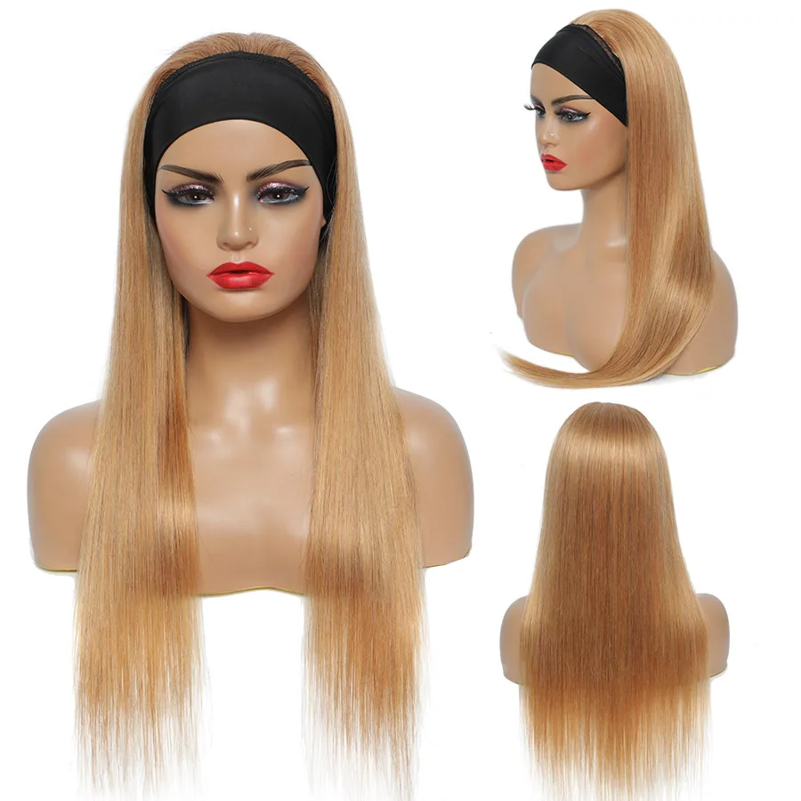 Straight Headband Wig 100% Human Hair Wigs 24Inches 99J Blonde Brown Bone Straight Human Hair Wig Long Straight Headband Wig