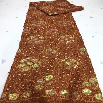 

Green Milk Silk Lace High Quality African Lace Fabric With Sequins French Mesh Laces Fabric For Party Dress Sewing 2020 orange