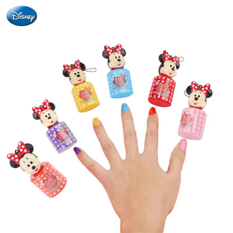 6 pièces/ensemble Disney Mickey Mouse Minnie vernis à ongles jouets Soluble dans l'eau lavable semblant jouer mode jouets filles maquillage jouet cadeau (lot de 6)