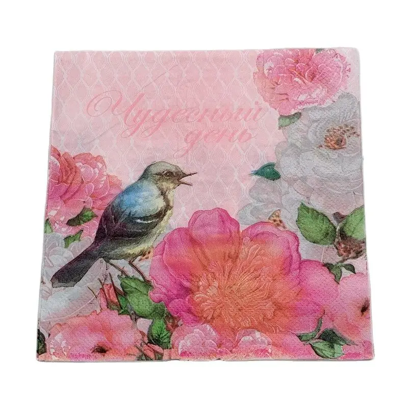 Decoupage Paper of Hummingbird and Pink Rose on Pink 20