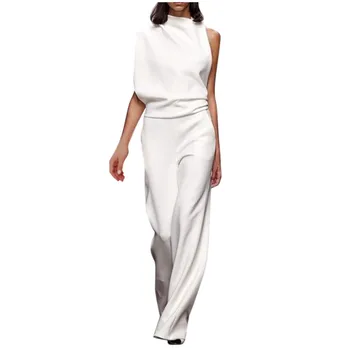 

One Shoulder Jumpsuits Women's Elegant Plain Wide Leg Playsuit Sleeveless Long Jumpsuit Autumn Spring Large Size Rompers##5