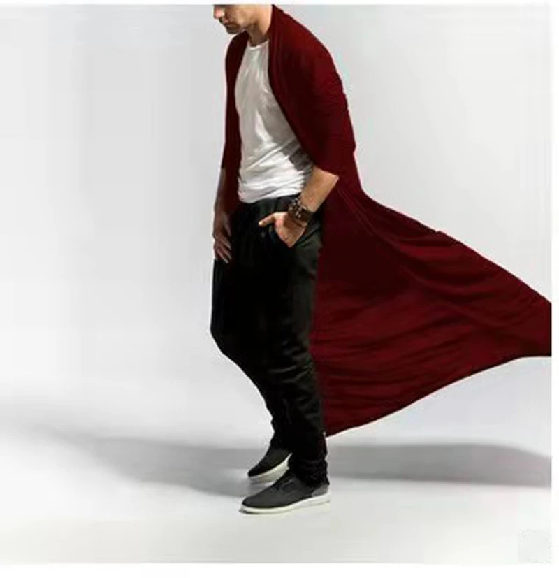 Spring Autumn Thin Cotton Linen Sexy Men's Cardigan Cloak Mature Loose Long Windbreaker Casual Fashion Solid Poncho Men Tops