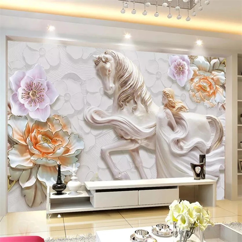 Beibehang индивидуальные большие фрески 3D цветок день лошадь красота тиснением Гостиная фон ТВ задний план обои