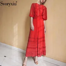 Svoryxiu, модное дизайнерское летнее Красное Длинное Платье для вечеринки, женские шифоновые платья с коротким рукавом и вышивкой в стиле пэчворк, Vestdios
