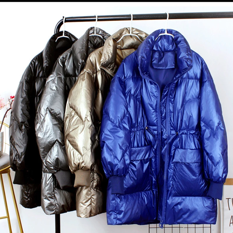 

2020 New White Duck down Medium length Solid color Women's Down Jacket Outerwear Winter Fashion Loose Women Down Jacket JK260