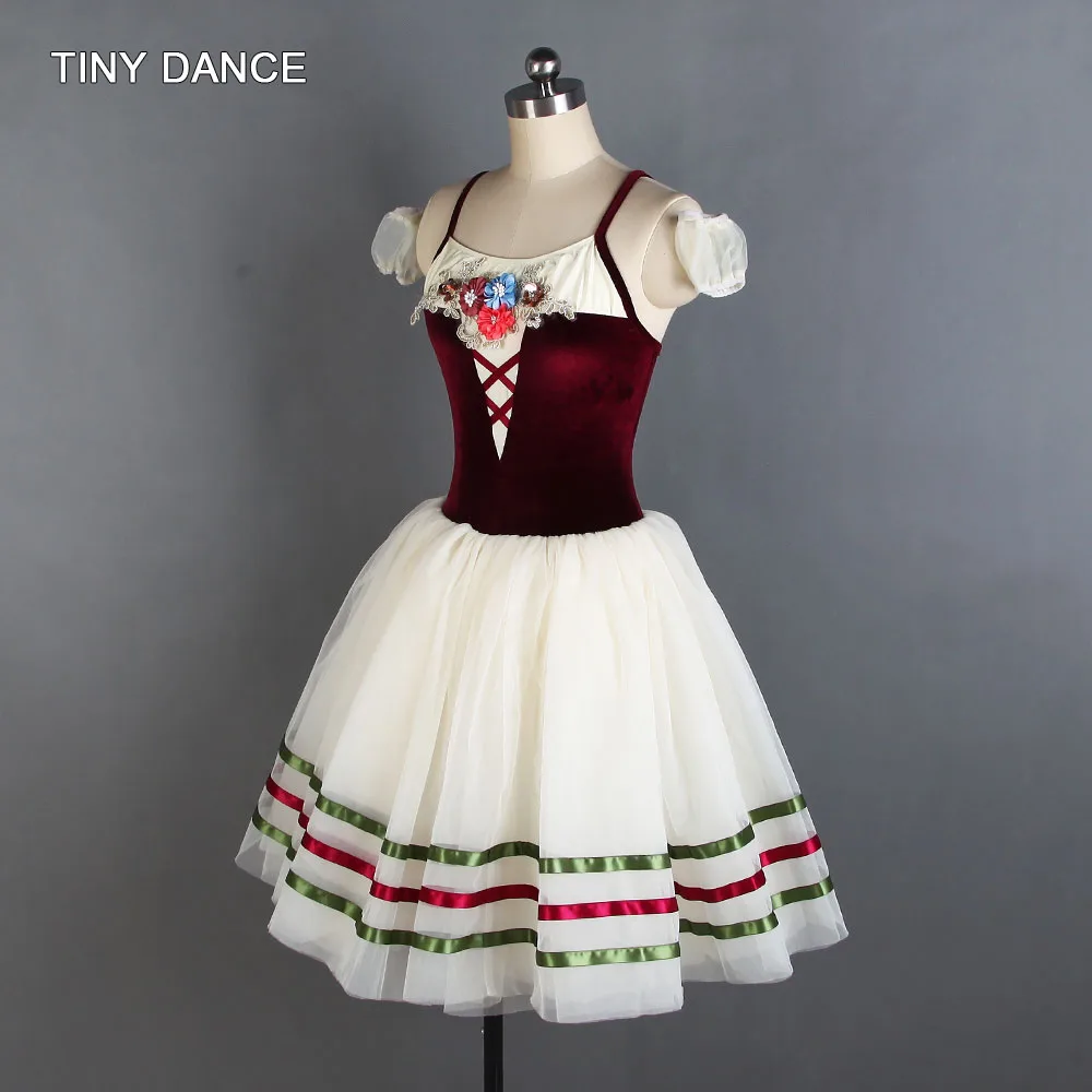 Camisole/стильная бархатная юбка-пачка с корсетом для балета и танцев для девочек и женщин, романтическая юбка-пачка с 3 рядами лент, 20049