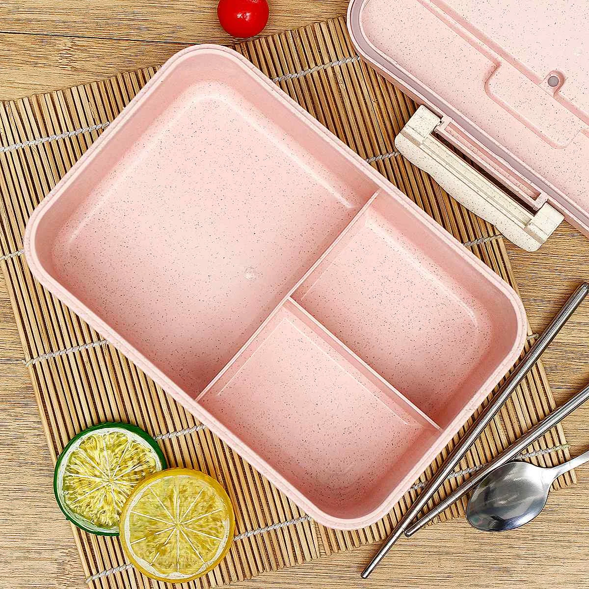 Lunch Box With Fork Spoon Dinnerware Food Storage Wheat Straw Microwave Container School Office Portable Bento Box Phone Holder